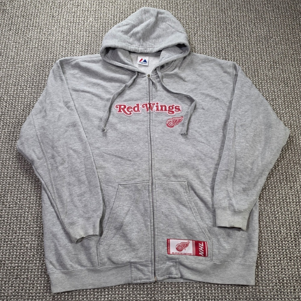 Majestic Detroit Red Wings Hoodie Mens 3XL Full Zip Gray NHL MHW2 2009